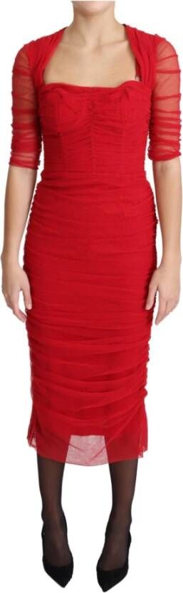 Dolce & Gabbana Mesh getrimde bodycon schede midi jurk , Rood, Dames