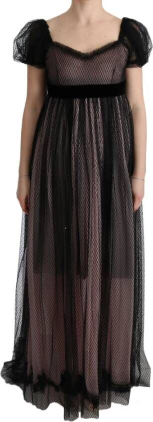 Dolce & Gabbana Zwart roze zijden lange shift jurk , Roze, Dames