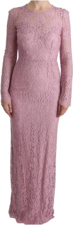 Dolce & Gabbana Bloemen kanten schede lange jurk , Roze, Dames