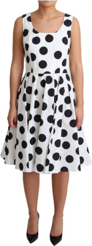 Dolce & Gabbana Polka gestippelde katoen A lijnjurk , Wit, Dames