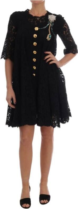 Dolce & Gabbana A lijn Taormina Lace Crystal Dress , Zwart, Dames