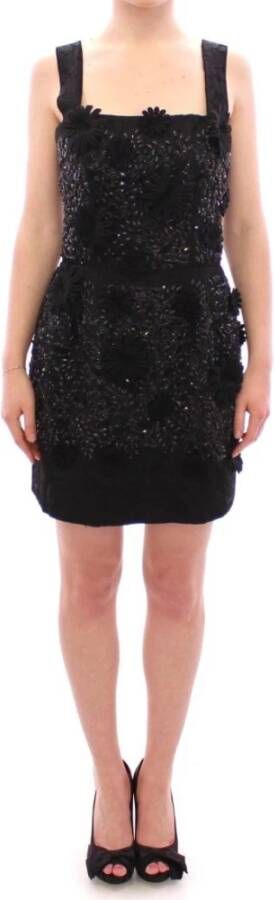 Dolce & Gabbana Bloemen kristal ingebedde jurk , Zwart, Dames