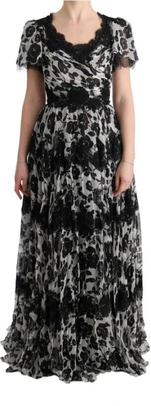 Dolce & Gabbana Black White Floral Lace Shift Dress , Zwart, Dames