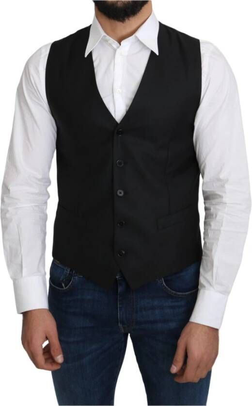 Dolce & Gabbana Gray 100% Silk Formal Coat Vest , Grijs, Heren