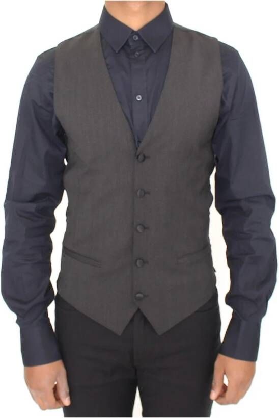 Dolce & Gabbana Wool Stretch Dress Vest Blazer , Grijs, Heren