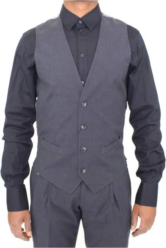 Dolce & Gabbana Gray Cotton Blend Formal Dress Vest Gilet , Grijs, Heren