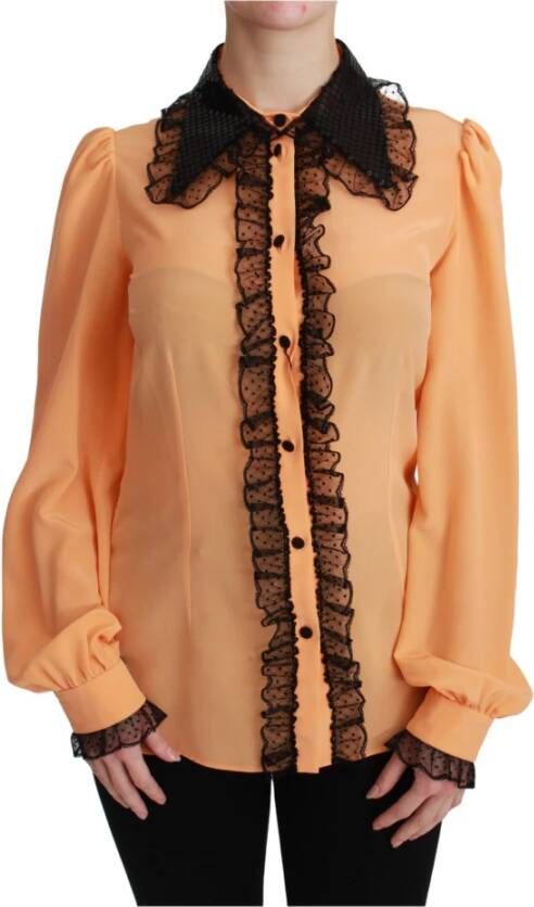 Dolce & Gabbana Silk lovertjes kanten blouse , Geel, Dames