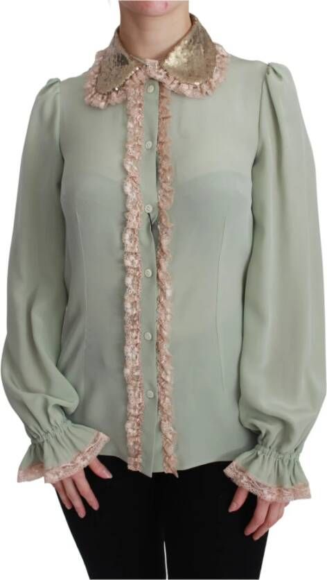 Dolce & Gabbana Silk lovertjes kanten blouse , Groen, Dames