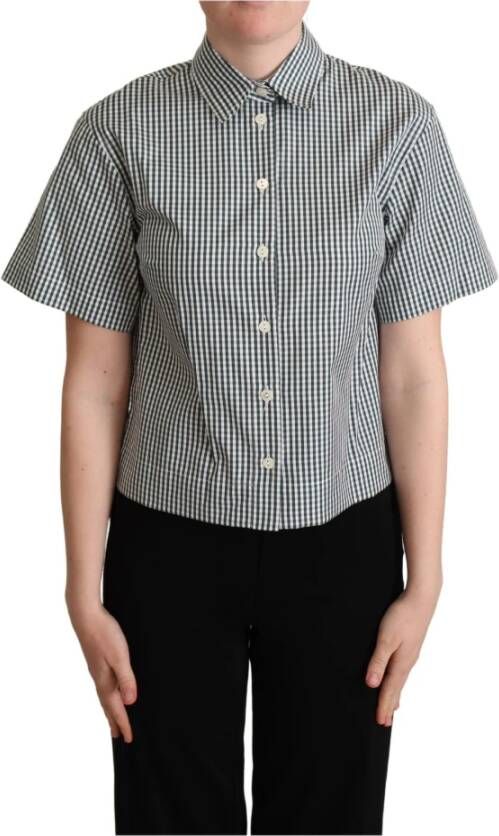 Dolce & Gabbana White Green Cotton Check Shirt Blouse Top , Groen, Dames