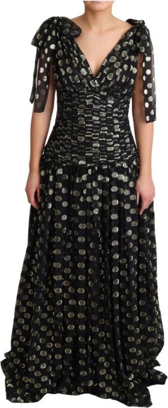 Dolce & Gabbana Round Patroon Lurex Silk Maxi jurk , Zwart, Dames