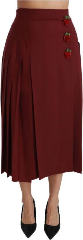 Dolce & Gabbana Hoge taille geplooide wollen rok , Rood, Dames
