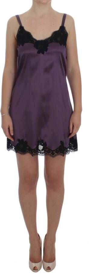 Dolce & Gabbana DG Silk Black Lace Lingerie Dress , Paars, Dames