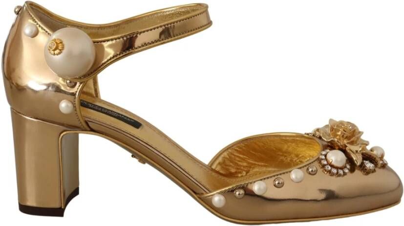 Dolce & Gabbana Studded Crystal Ankle Strap Pumps , Geel, Dames