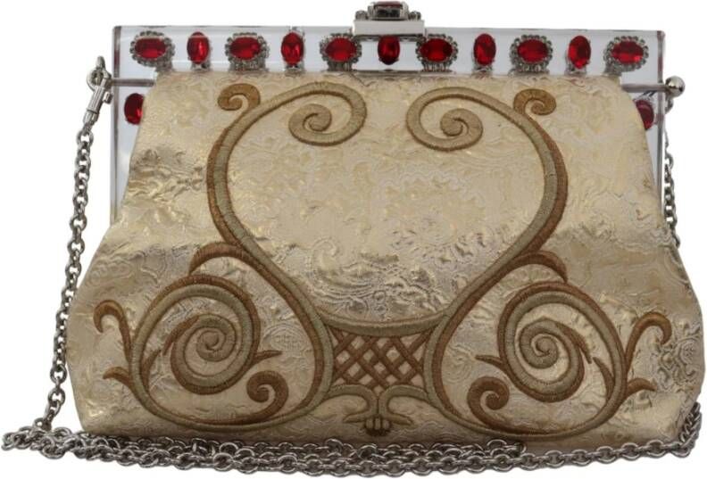 Dolce & Gabbana Gold Brocade Crystal Shoulder Borse Vanda Bag , Geel, Dames