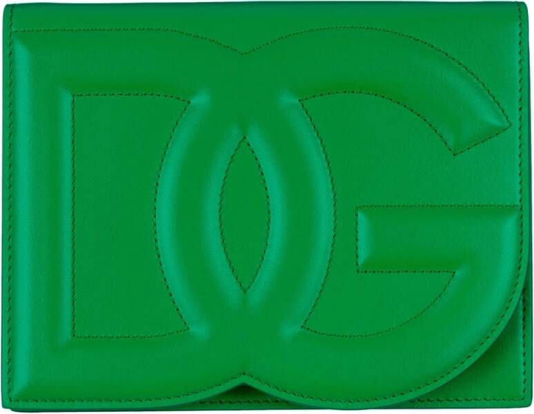 Dolce & Gabbana Leather shoulder bag with logo , Groen, Dames