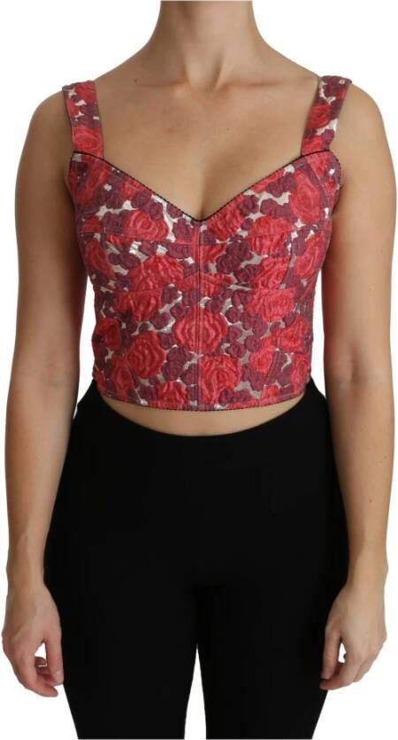 Dolce & Gabbana Floral Brocade Cropped Blouse Tank Top , Roze, Dames