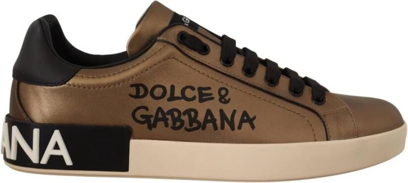 Dolce & Gabbana Portofino sneaker van kalfsleer met metallic details