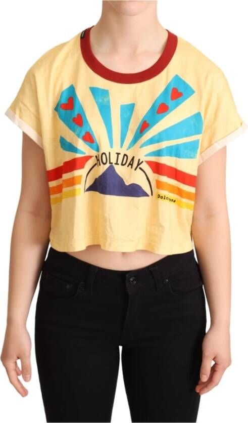 Dolce & Gabbana Yellow Print Cotton Cropped Top T shirt , Geel, Dames