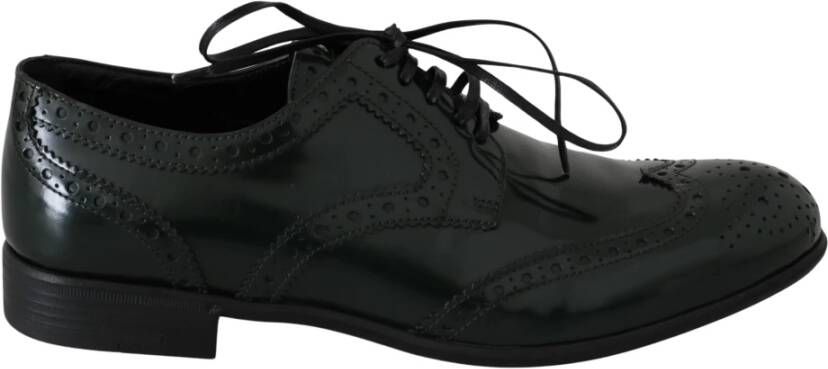 Dolce & Gabbana Green Leather Broque Oxford Wingtip Shoes , Groen, Dames