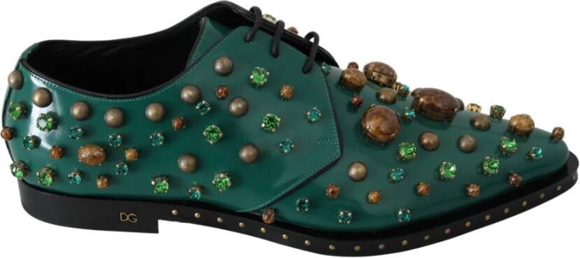 Dolce & Gabbana DG groen lederen kristallen jurk broek schoenen , Groen, Dames