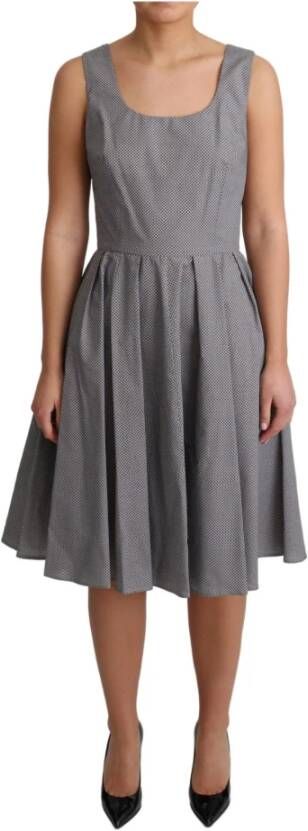 Dolce & Gabbana Blue Beige Geometric Cotton A Line Dress , Blauw, Dames