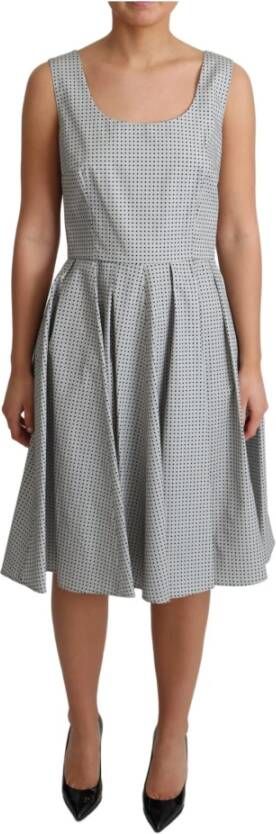 Dolce & Gabbana Gray Polka Dotted Cotton A Line Dress , Grijs, Dames