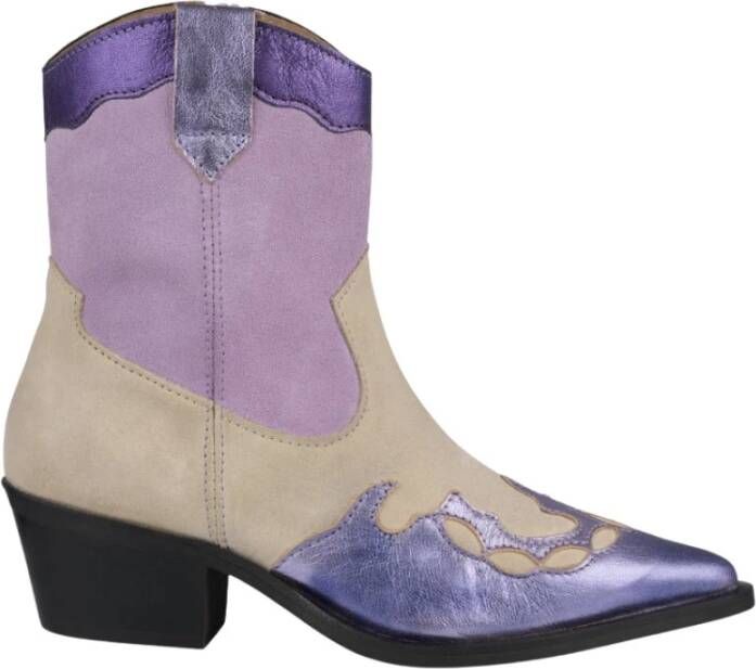 Dwrs Bari suede Westernboots | Beige/Lila , Paars, Dames