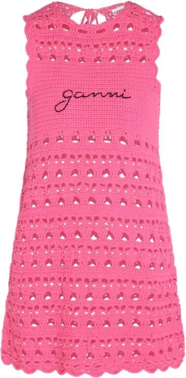 Ganni Grofgebreide mini strandjurk met opengewerkte dessin