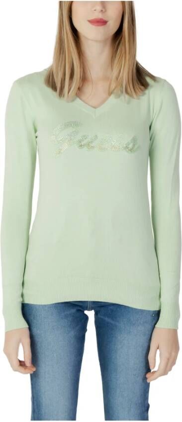 Guess Gebreide kleding met V hals , Groen, Dames