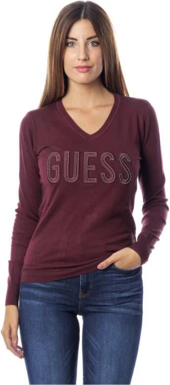 Guess Gebreide kleding met V hals , Rood, Dames