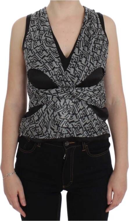 Karl Lagerfeld Gray Black Silk Blouse Top , Grijs, Dames