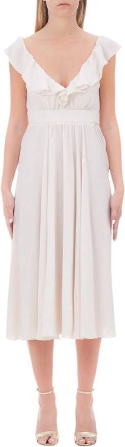 Liu Jo Women's Midi Dress V neck with Volants , Blauw, Dames