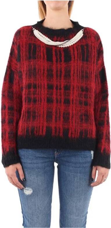 Liu Jo Trui in wolblend ruitdessin en imitatieparels