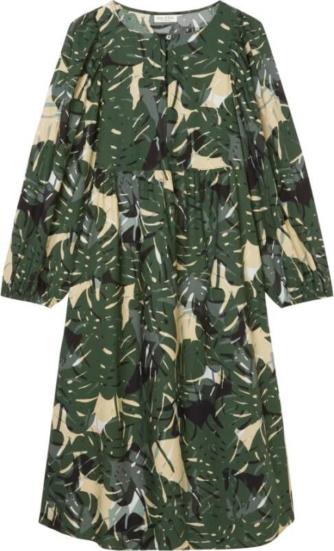 Marc O'Polo Midi dress with an all over print and voluminous sleeves , Groen, Dames