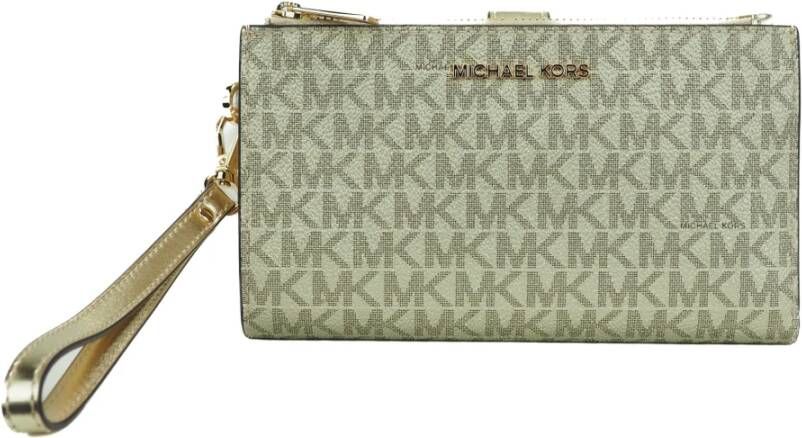 Michael Kors Jet Set Travel Leather Logo Double Zip Wristlet Wallet , Geel, Dames