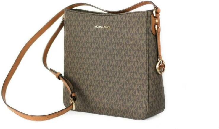 Michael Kors Signature Jet Set Large Signature Messenger Crossbody Bag(Brown Signature), Bruin, Dames