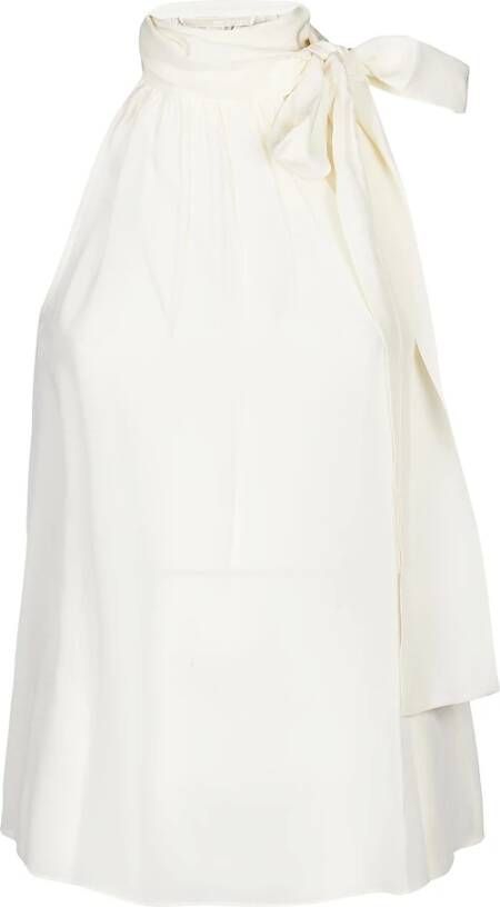 Michael Kors Hoge nek boog tie top , Wit, Dames