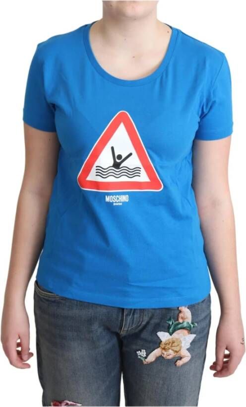 Moschino Blue Cotton Swim Graphic Triangle T shirt , Blauw, Dames