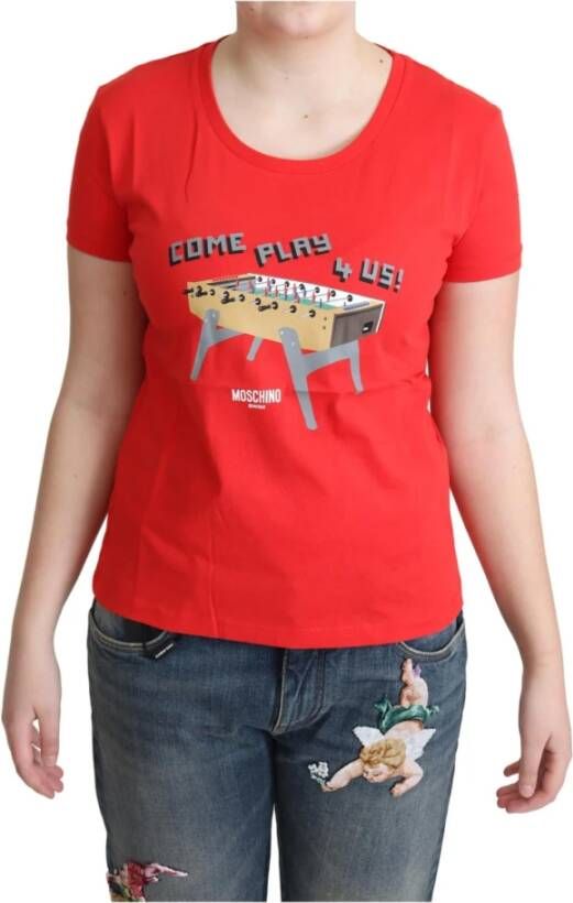 Moschino Red Cotton Come Play 4 Us Print Tops Blouse T shirt , Rood, Dames