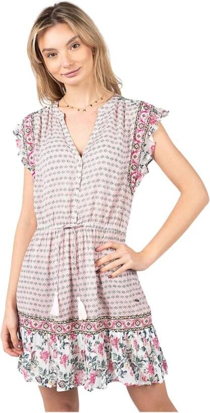 Pepe Jeans Zomerjurk Mercer met verschillende gebloemde motieven, bindstrik met kwasten en speelse details