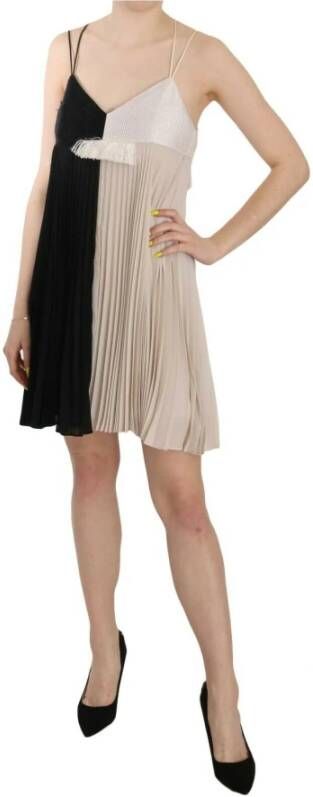 pinko Black and White Mini Sleeve less A line Princess Dress , Zwart, Dames