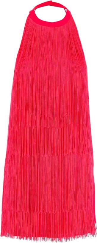 pinko Mini dress made of crêpe de chine American neckline Strap closure at neckline Thin straps Open back All over fringing Fuchsia Made in Italy Composition 100% polyester, 100% acetate , Roze, Dames