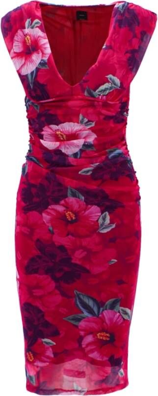pinko Accaldato Abito Retina Stampa Hibiscus , Rood, Dames