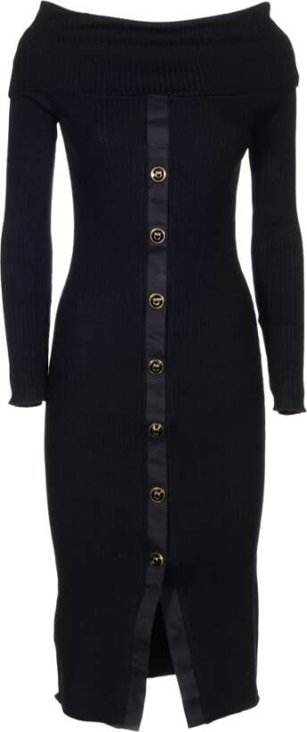 pinko BIG BOY Abito Costina Misto Lana Stretch , Zwart, Dames