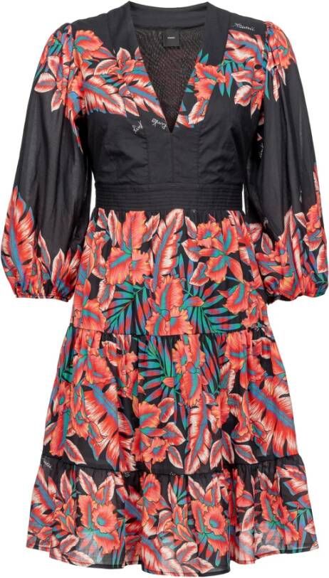 pinko 100699A0Nnzr3 Balto tropical jurk zwart multi color , Zwart, Dames