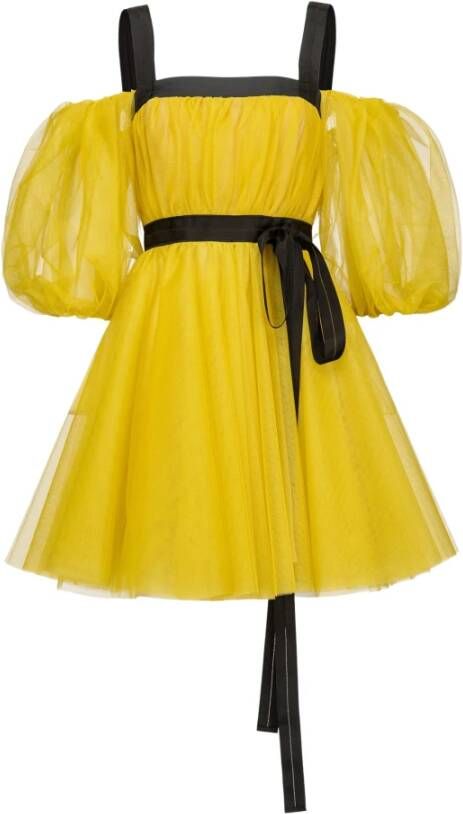 pinko Mini jurk in tule met gepofte mouwen , Geel, Dames