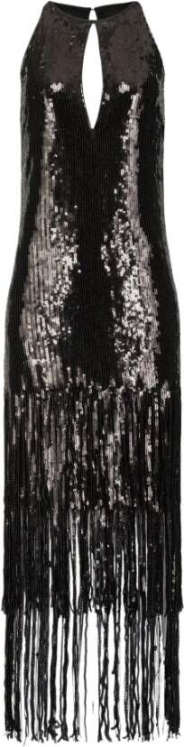 pinko Acerola Abito Paillettes CON Frange , Zwart, Dames