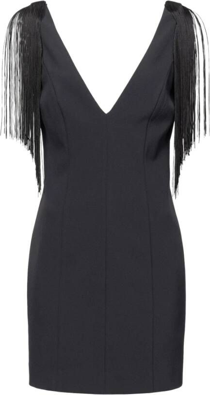 pinko 100088A0Gsz99 Favignana jurk schouder franjes zwart , Zwart, Dames