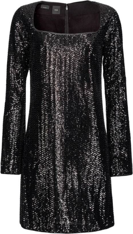 pinko Aubine Abito Full Paillettes , Zwart, Dames