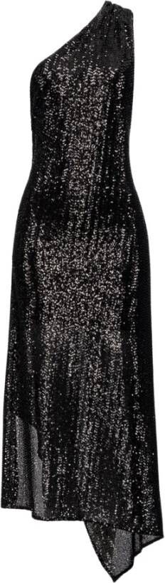 pinko Volledig pailloge jurk met één schouder , Zwart, Dames